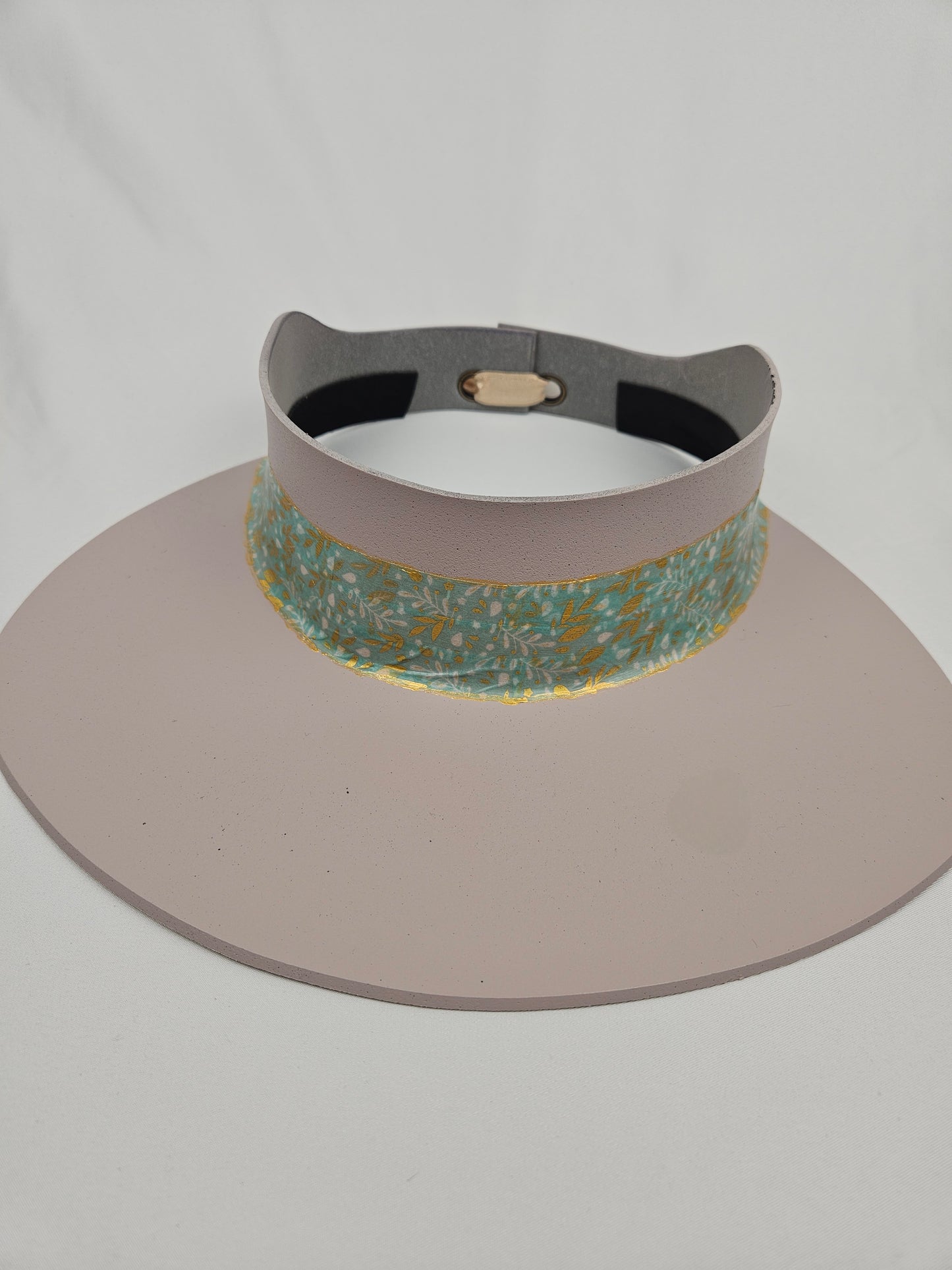 Light Pink Visor Hat - Seafoam Green and Gold Band