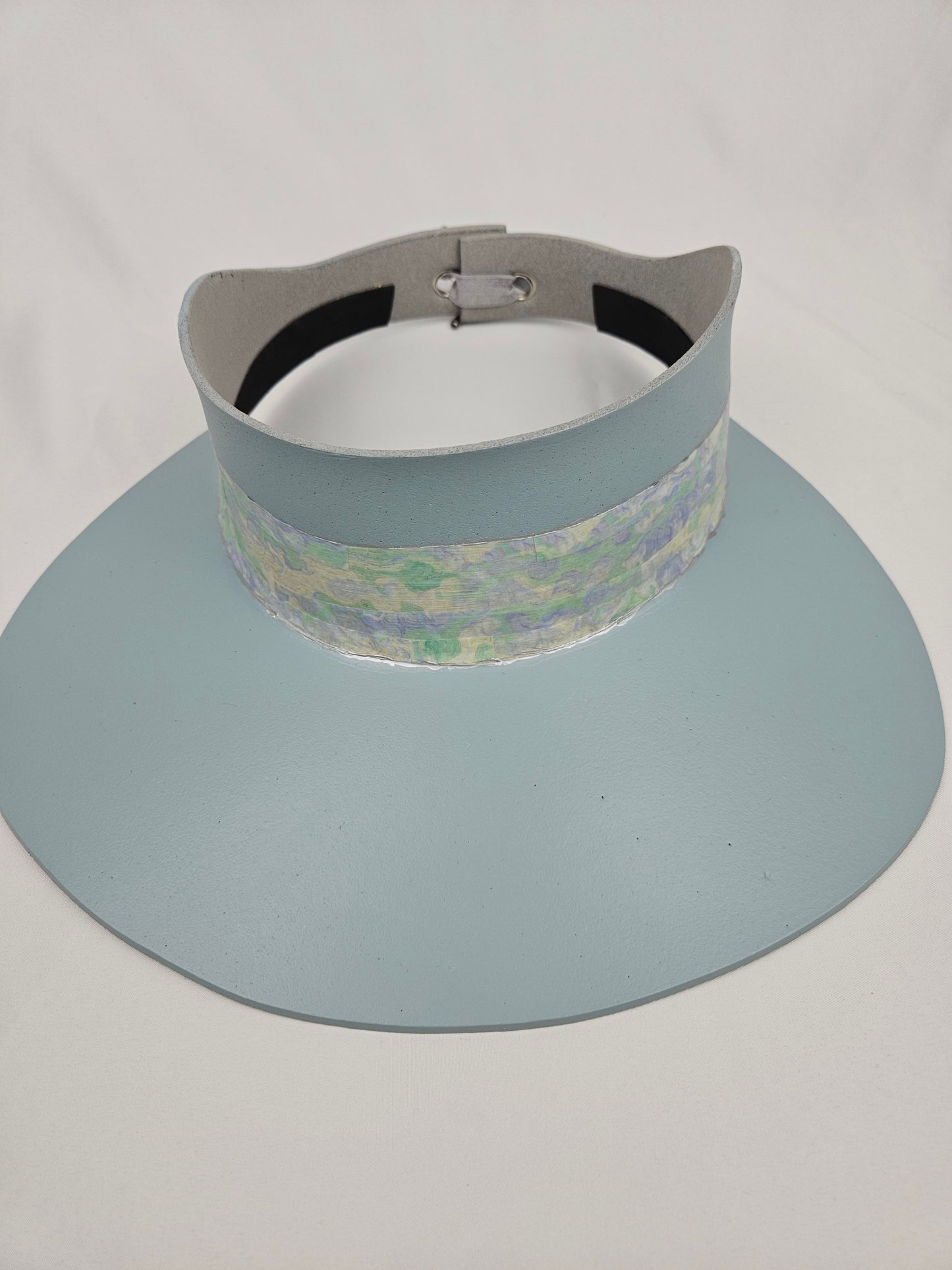 Tall Light Blue Visor Hat - Pastel Green and Light Blue Band