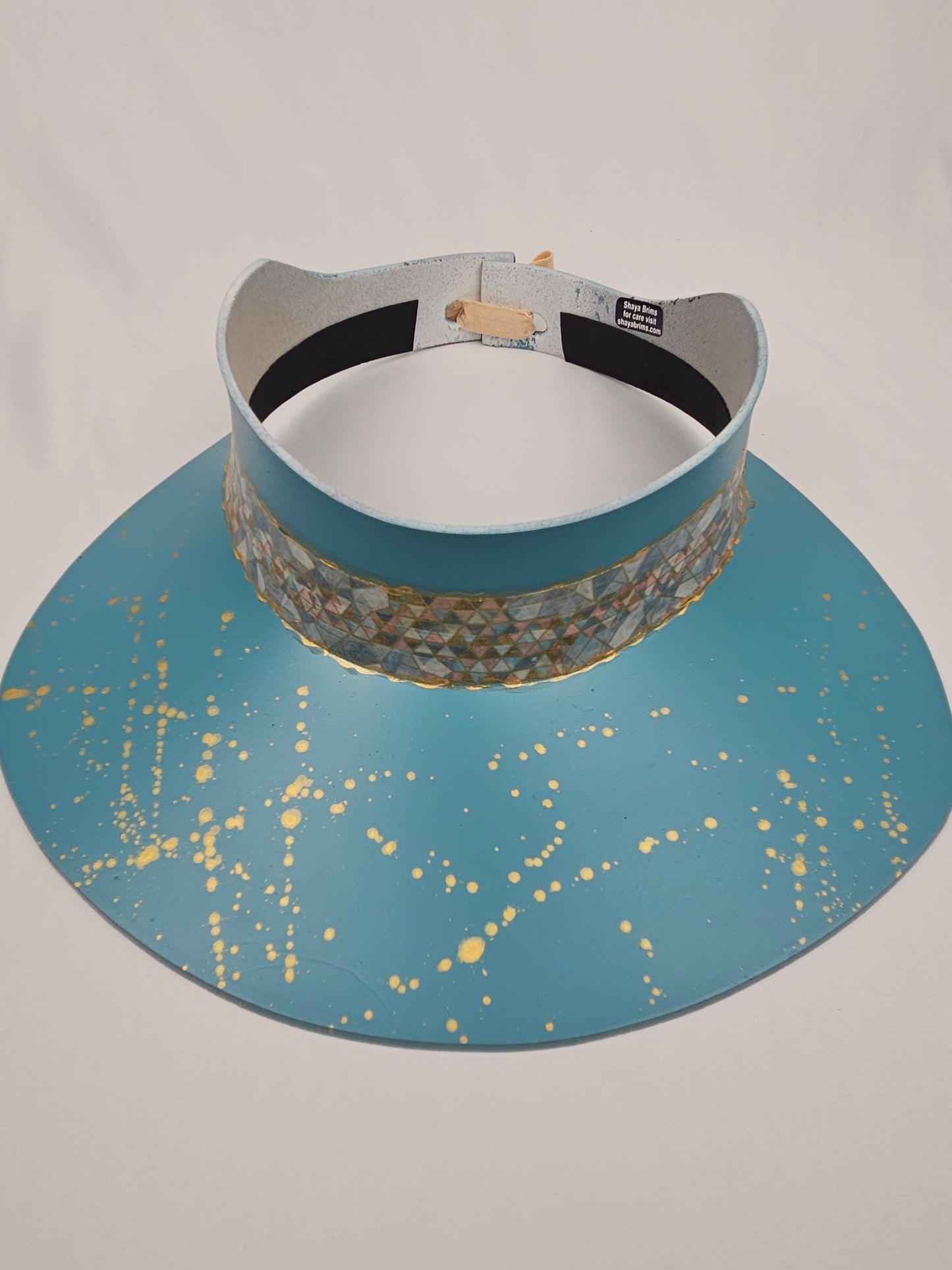 Teal Blue Visor Hat - Geometric Band and Gold Splatter Effect