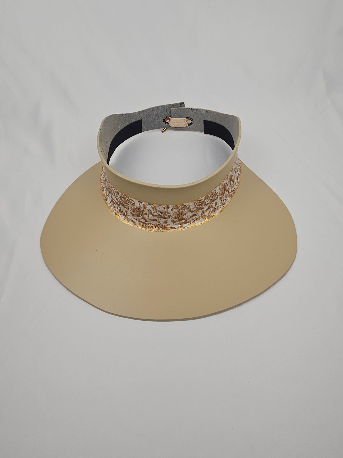 Beige "LadyEVA" Visor Hat with Light Golden Floral Band