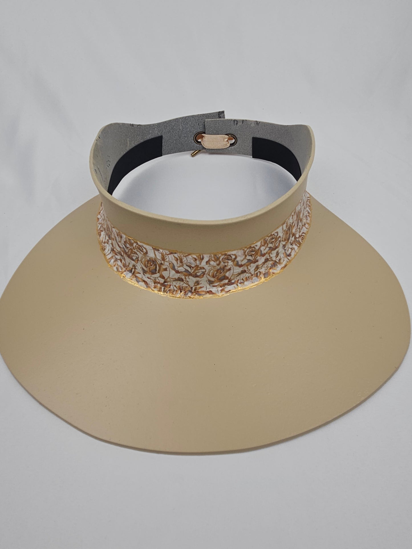 Beige Visor Hat - Light Golden Floral Band