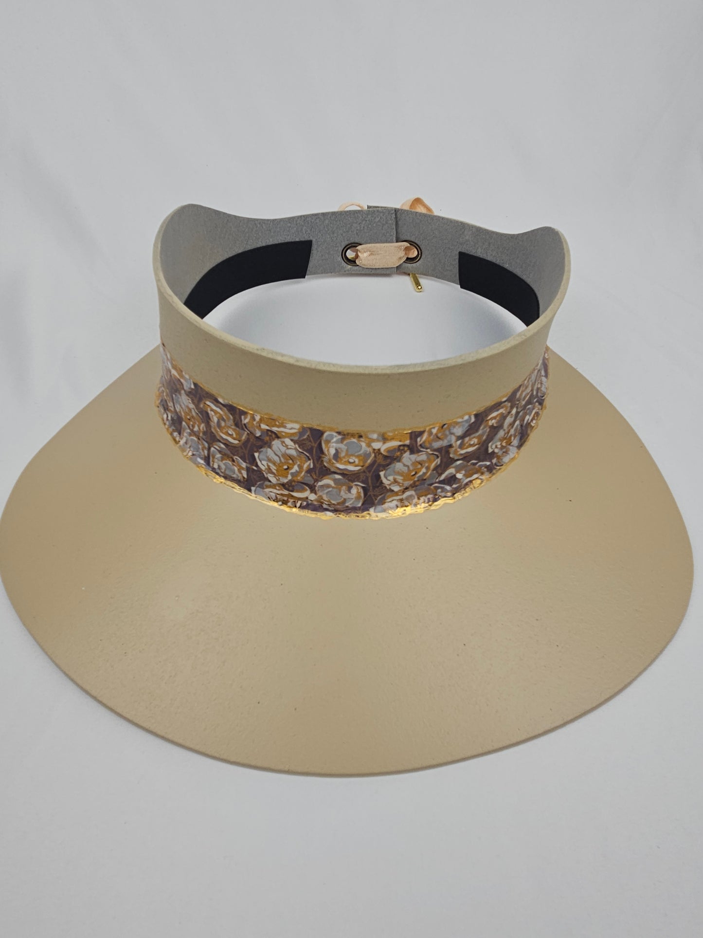 Beige Visor Hat - Golden Floral Band