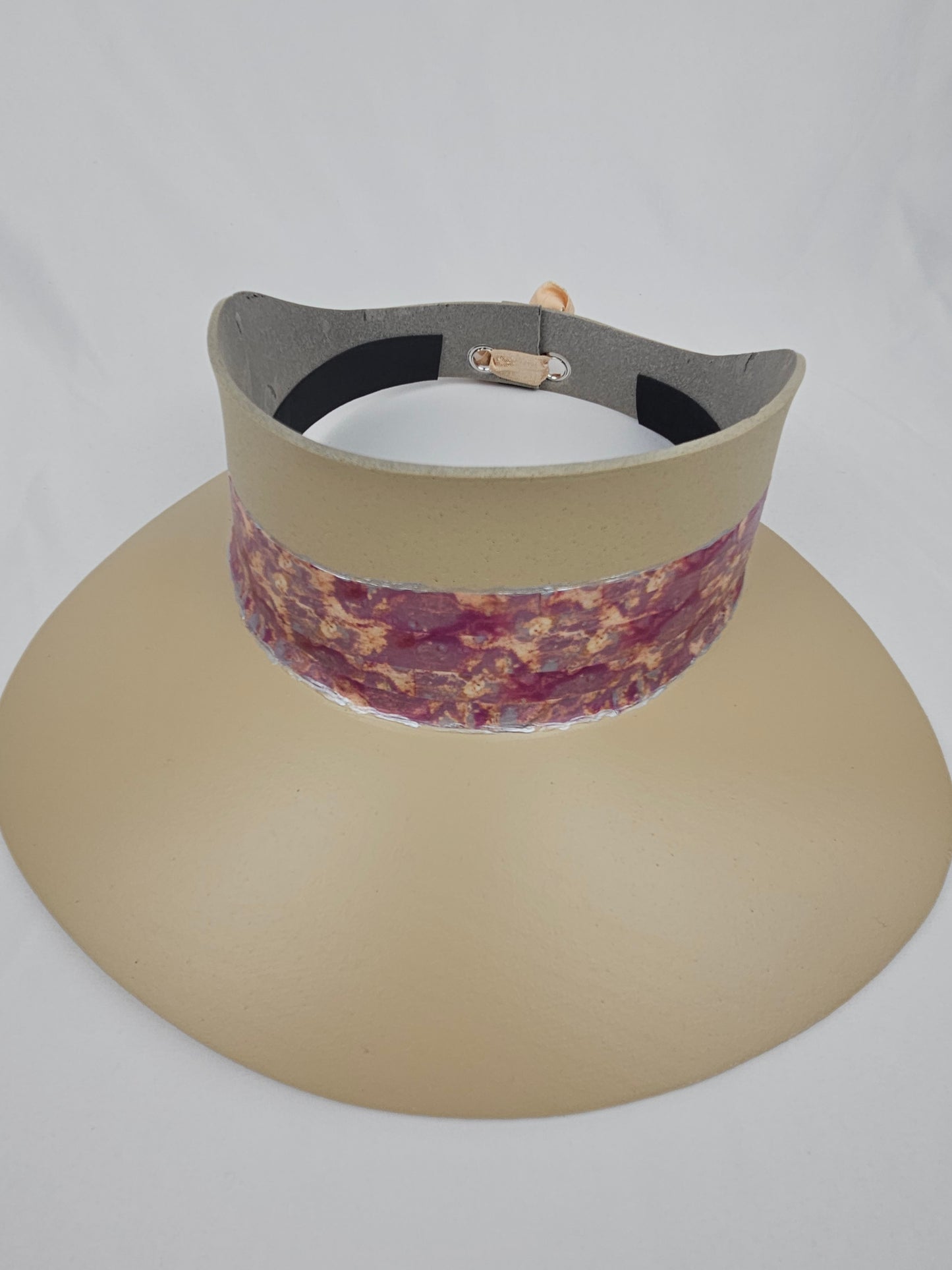 Tall Beige "LadyEVA" Visor Hat with Marbled Magenta, Purple, Pink Band