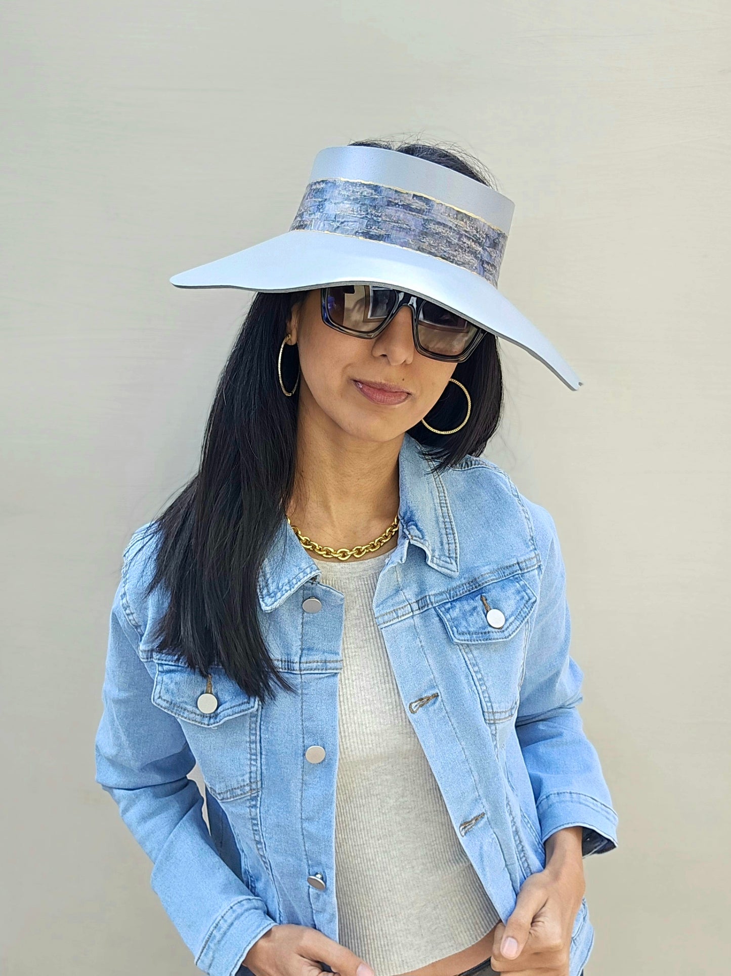 Lavender Tinted Silver Lotus Visor Hat with Monet Style Band