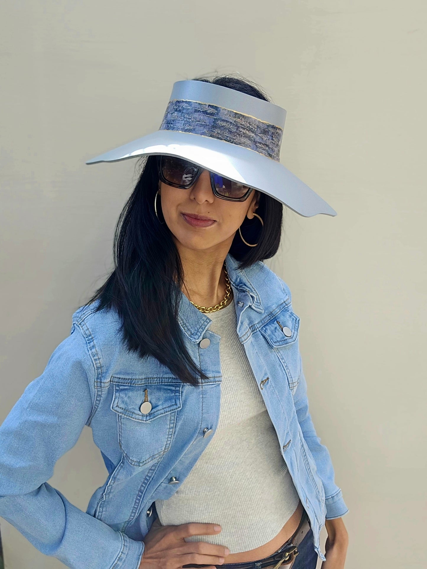 Lavender Tinted Silver Lotus Visor Hat with Monet Style Band