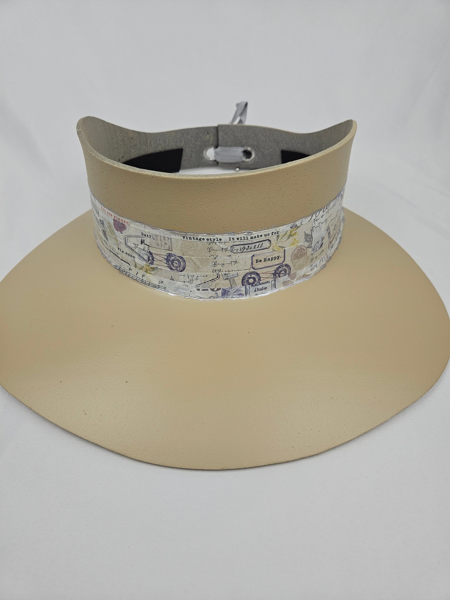 Beige Visor Hat - Vintage Collage Band