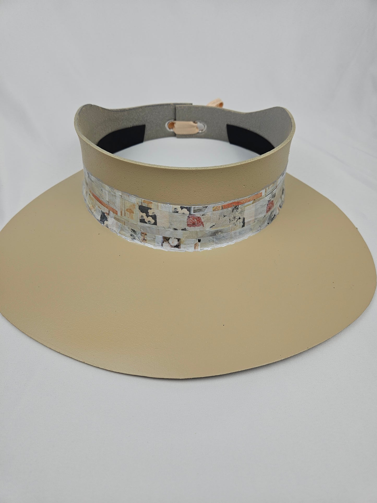Beige Visor Hat - Vintage Floral Collage Band