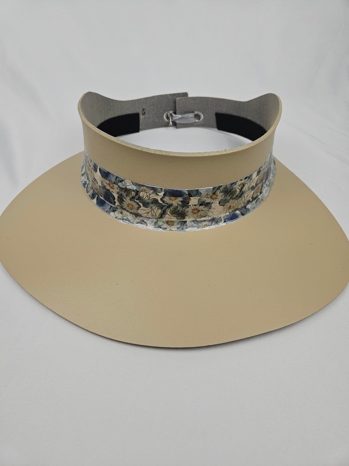 Beige Visor Hat - Blue Floral Band