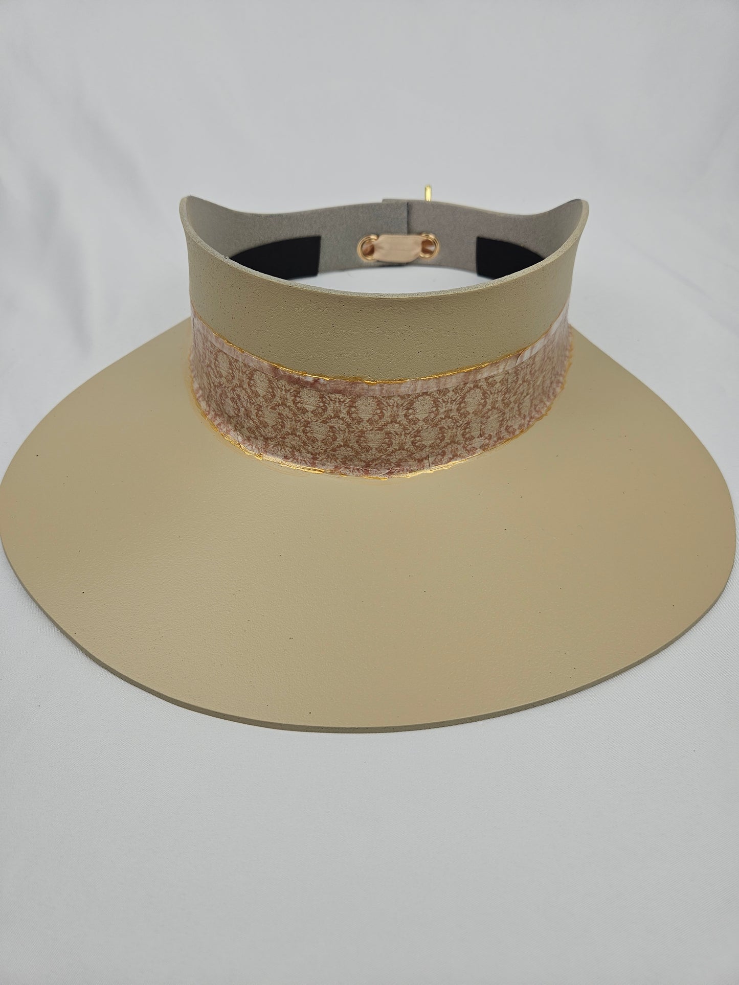 Tall Beige Visor Hat - Warm Brown Band
