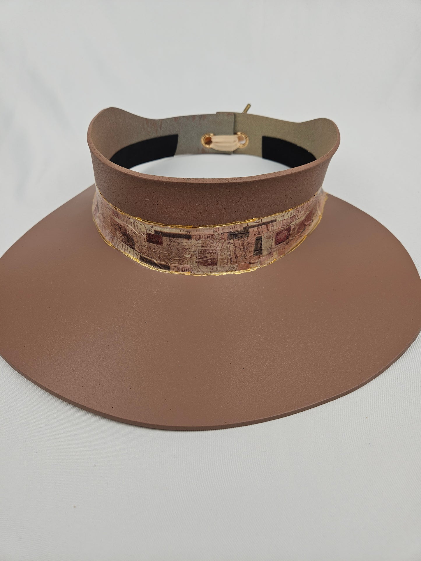 Mauve Brown Visor Hat - Warm Brown Collage Style Band