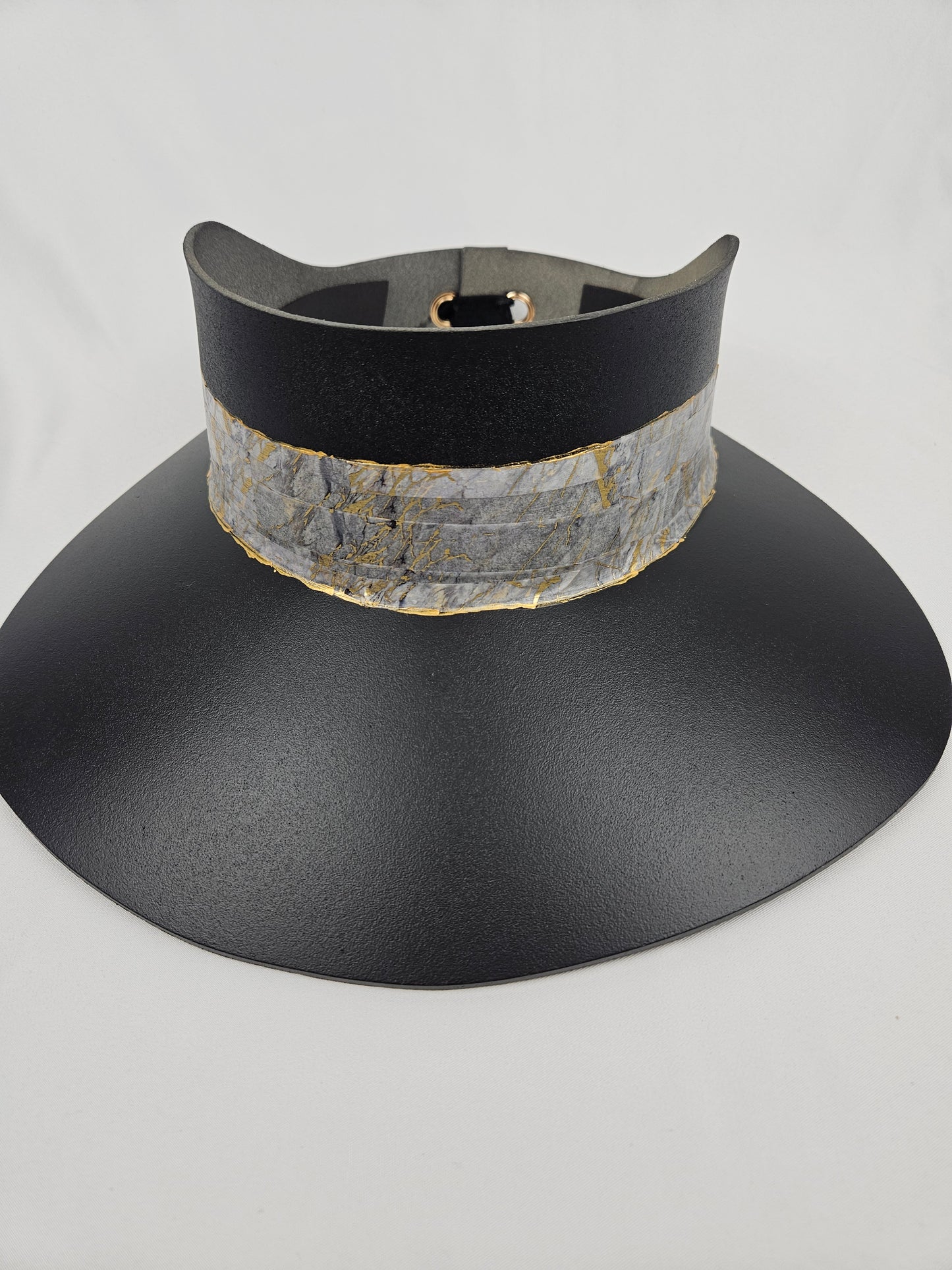 Tall Black Visor Hat - Golden Band