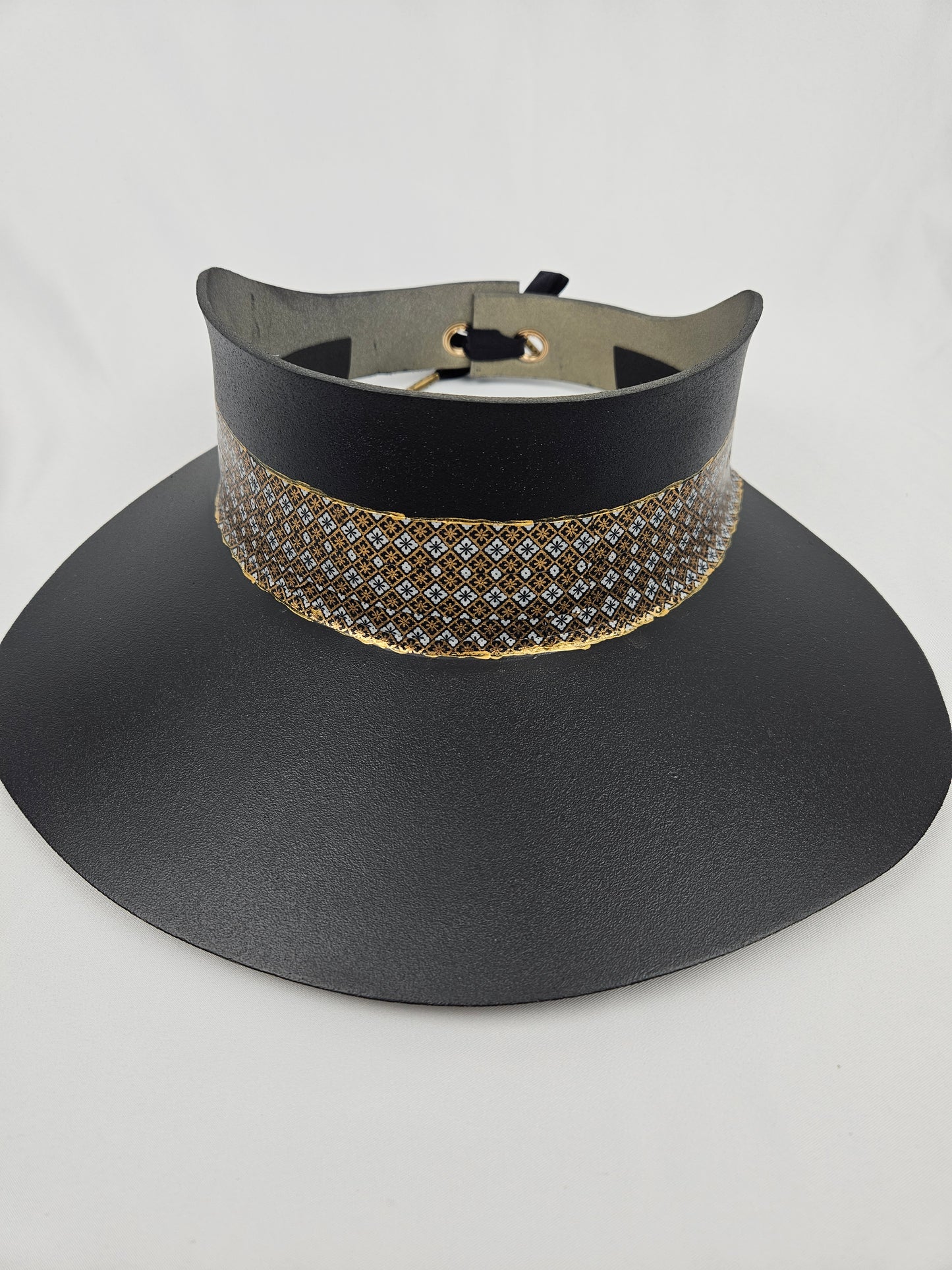 Tall Black Visor Hat - Gold and Silver Graphic Band