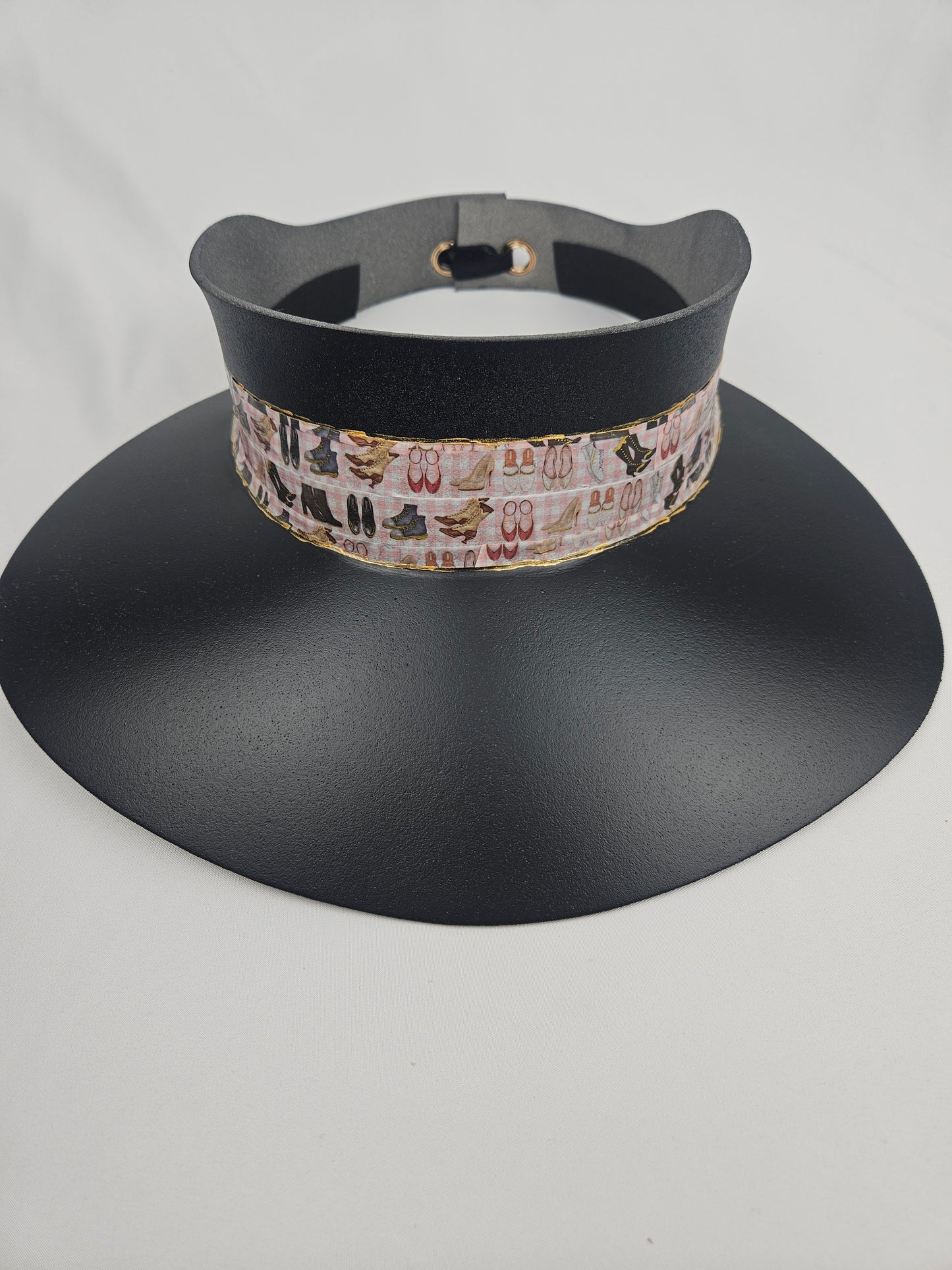 Black "LadyEVA" Visor Hat with Cute Shoe Themed Band