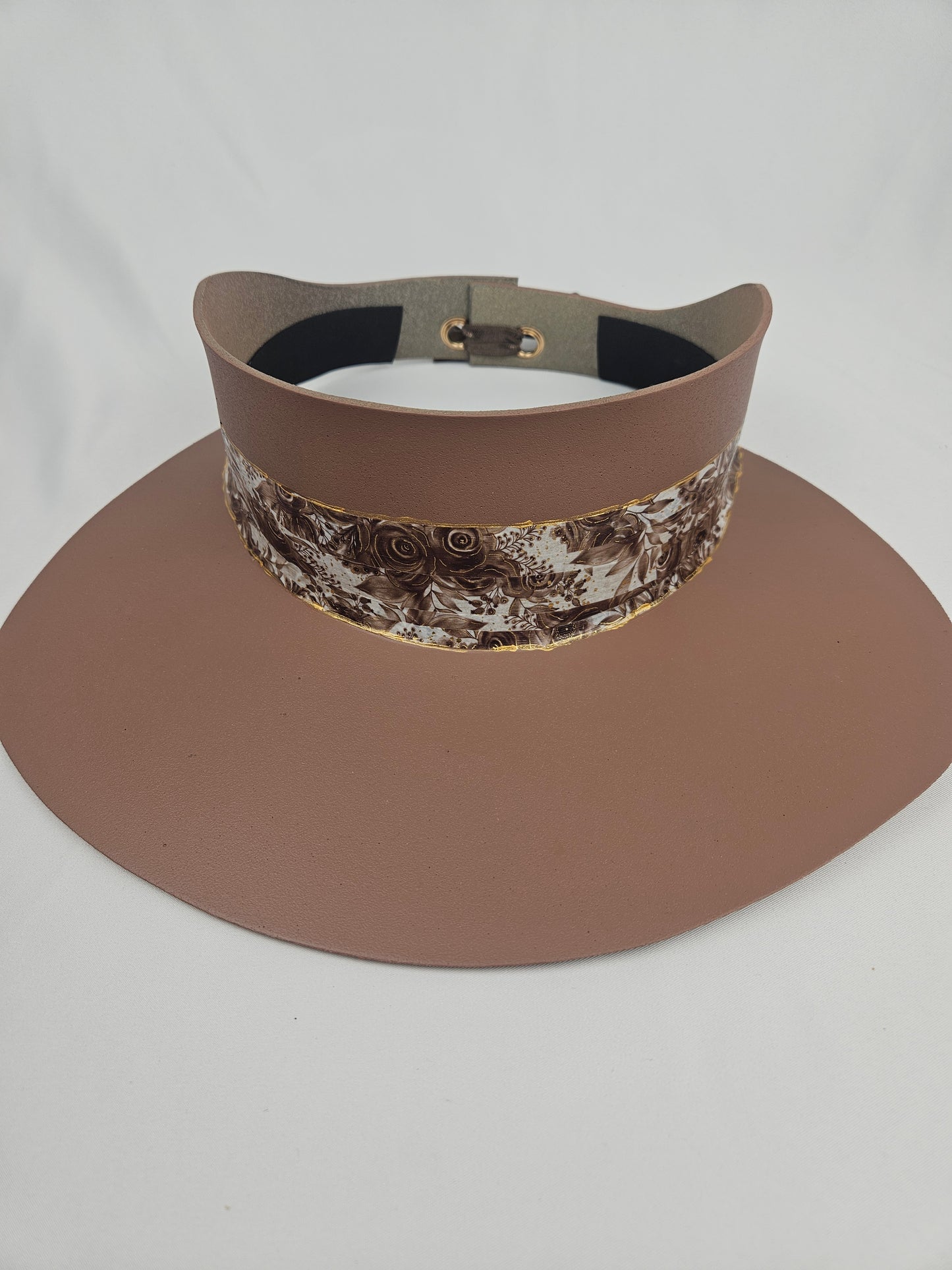 Tall Mauve Brown Visor Hat - Floral Band