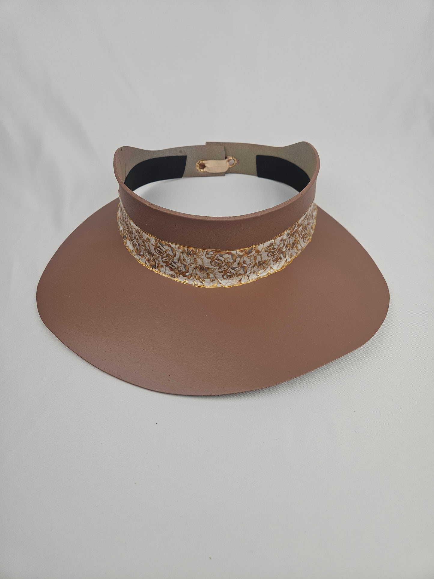 Brown "LadyEVA" Visor Hat with Golden Floral Band