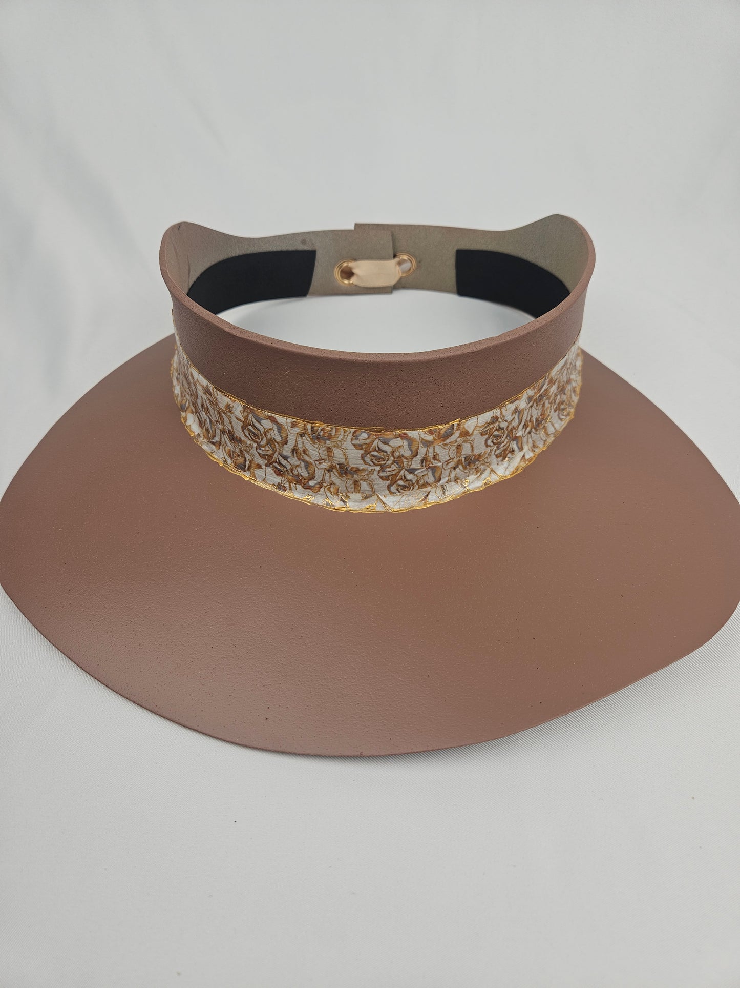 Mauve Brown Visor Hat - Golden Floral Band