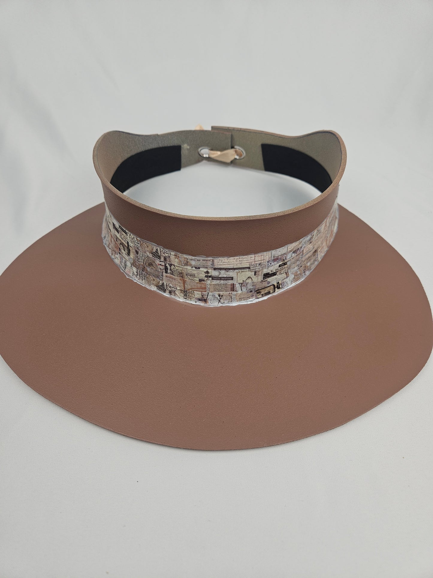 Mauve Brown Visor Hat - Vintage Collage Style Band