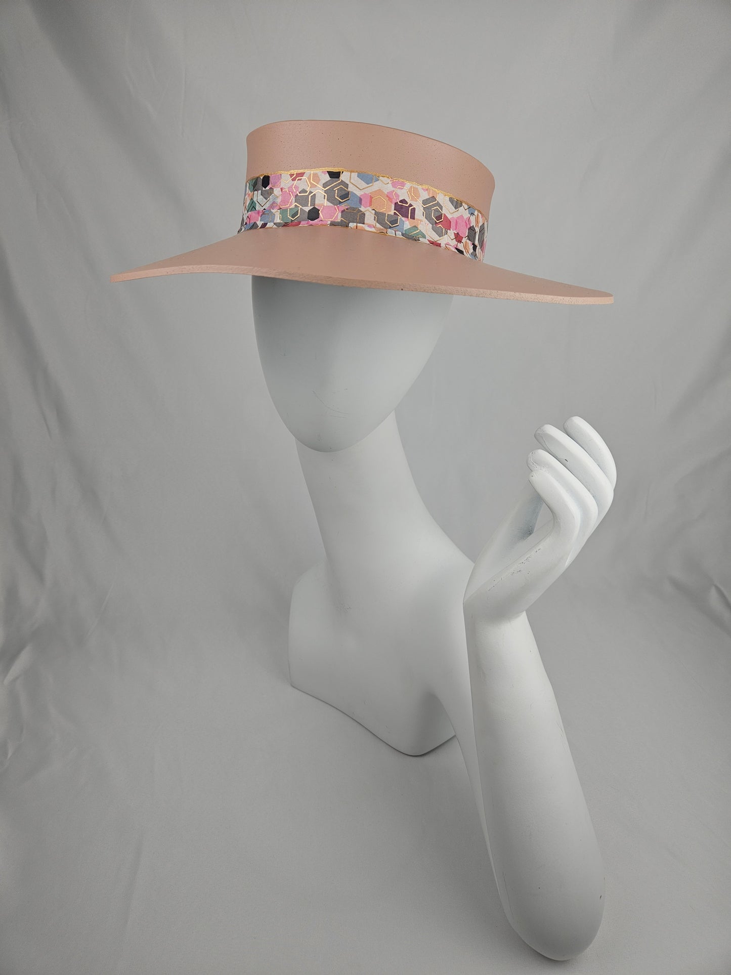 Peachy Pink "LadyEVA" Visor Hat with Colorful Geometric Band