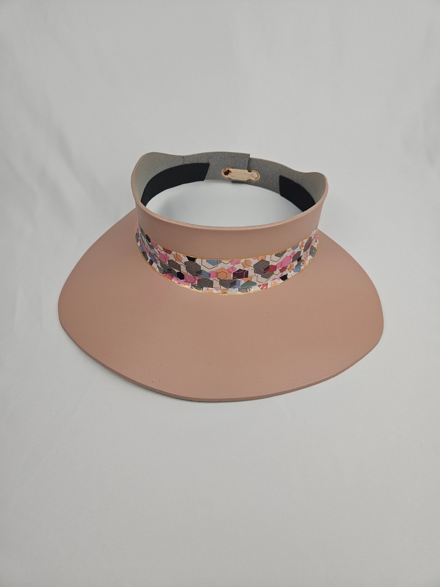 Peachy Pink "LadyEVA" Visor Hat with Colorful Geometric Band