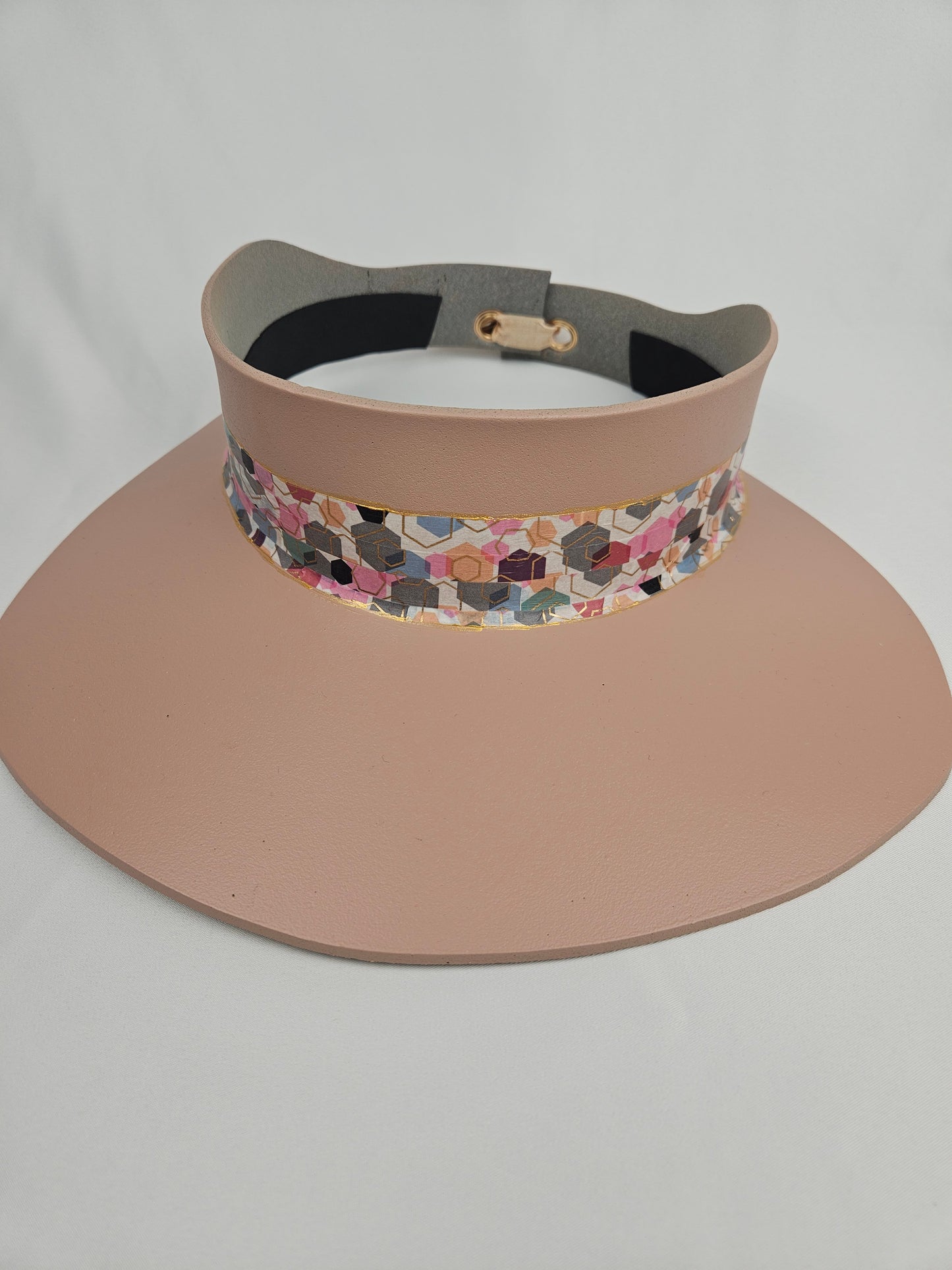 Peachy Pink "LadyEVA" Visor Hat with Colorful Geometric Band