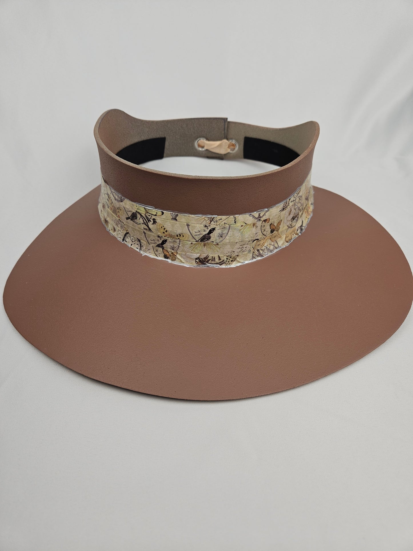 Mauve Brown Visor Hat - Vintage Collage Style Band