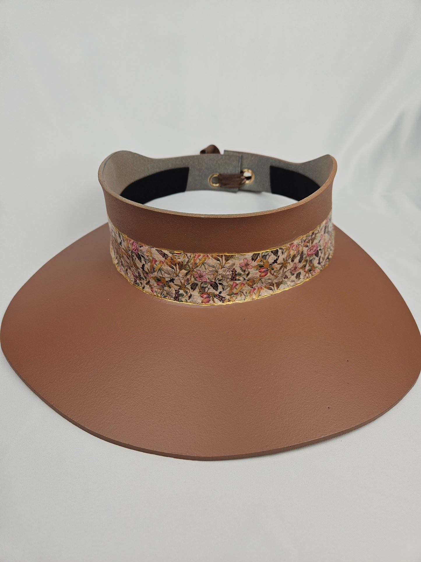 Mocha Brown Visor Hat - Pink and Gold Floral Band