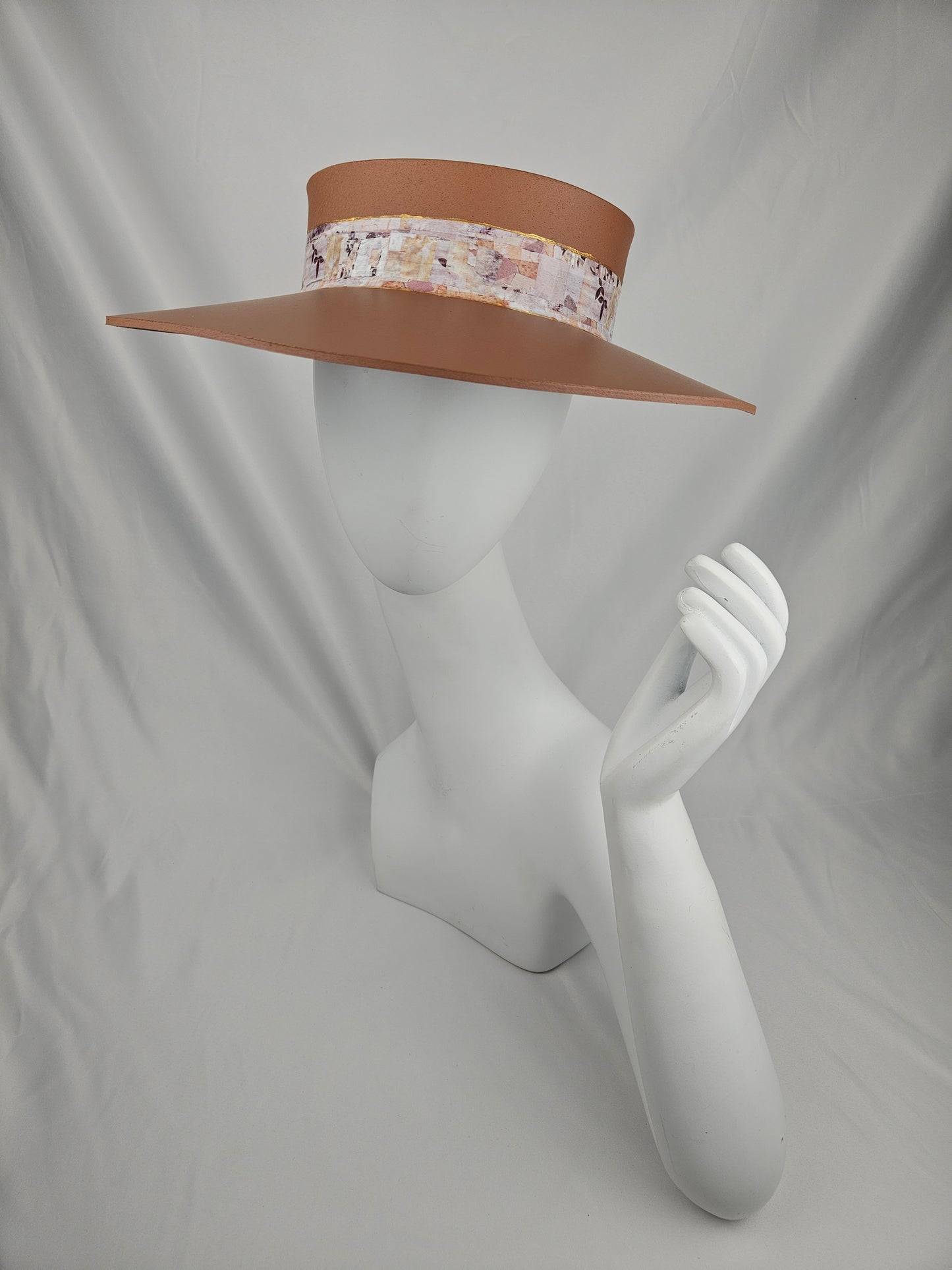 Brown "LadyEVA" Visor Hat with Botanical Themed Collage Band