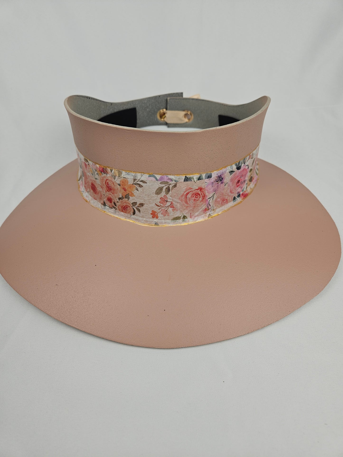 Tall Peach Pink Visor Hat - Bright Pink Floral Band
