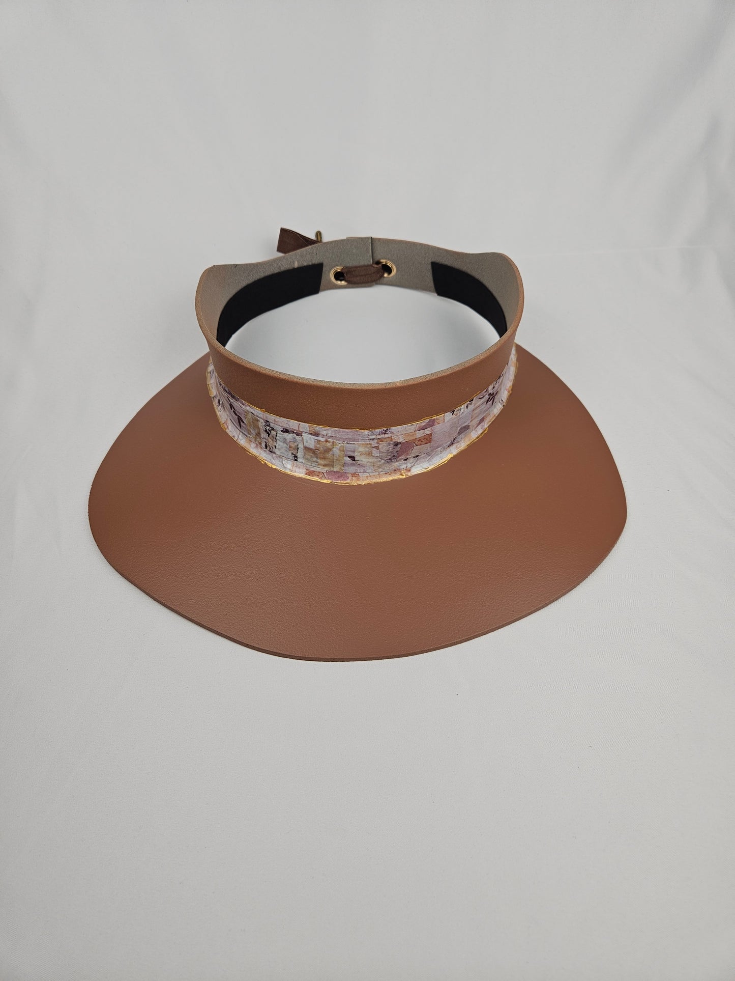 Brown "LadyEVA" Visor Hat with Botanical Themed Collage Band