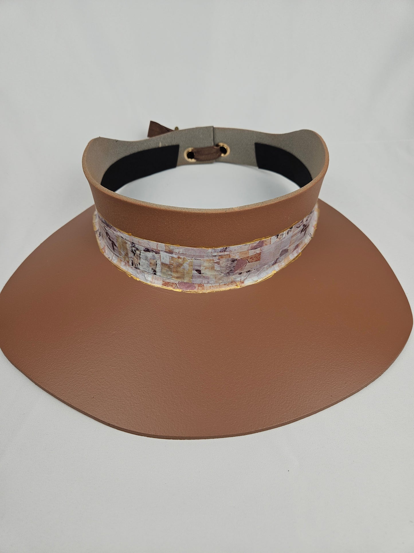 Brown "LadyEVA" Visor Hat with Botanical Themed Collage Band