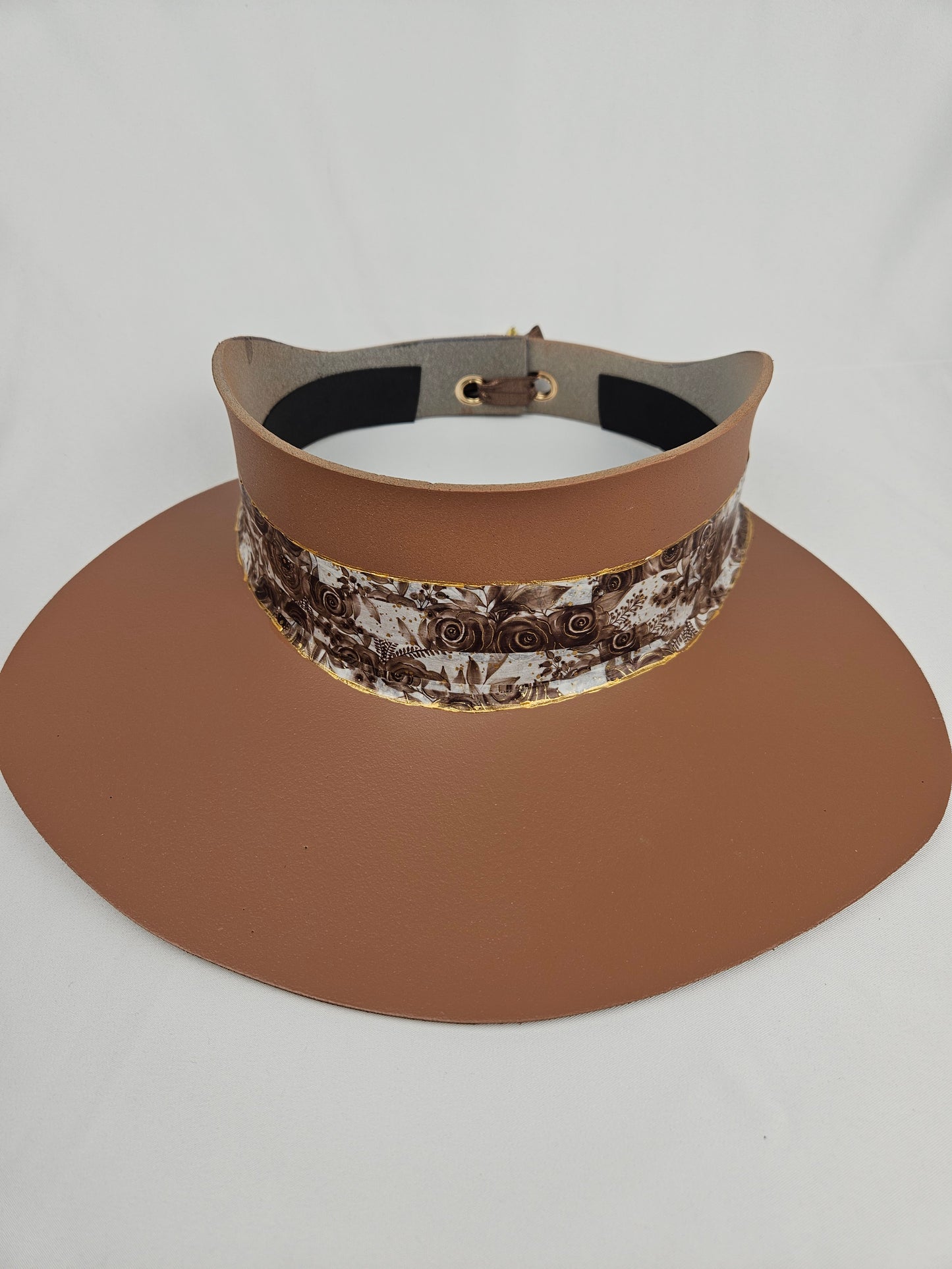 Tall Brown "LadyEVA" Visor Hat with Earthy Brown Floral Band