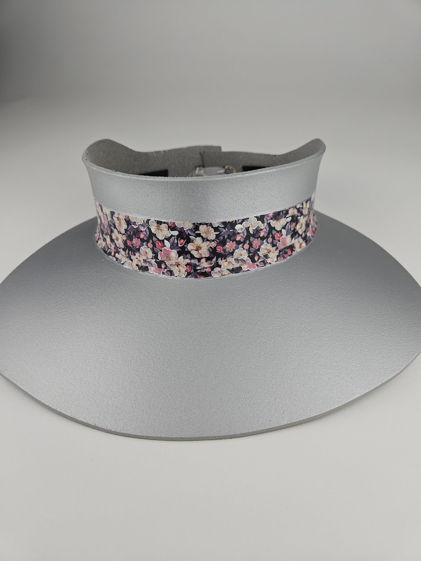 Silver "LadyEVA" Visor Hat with Lovely Dark Floral Band