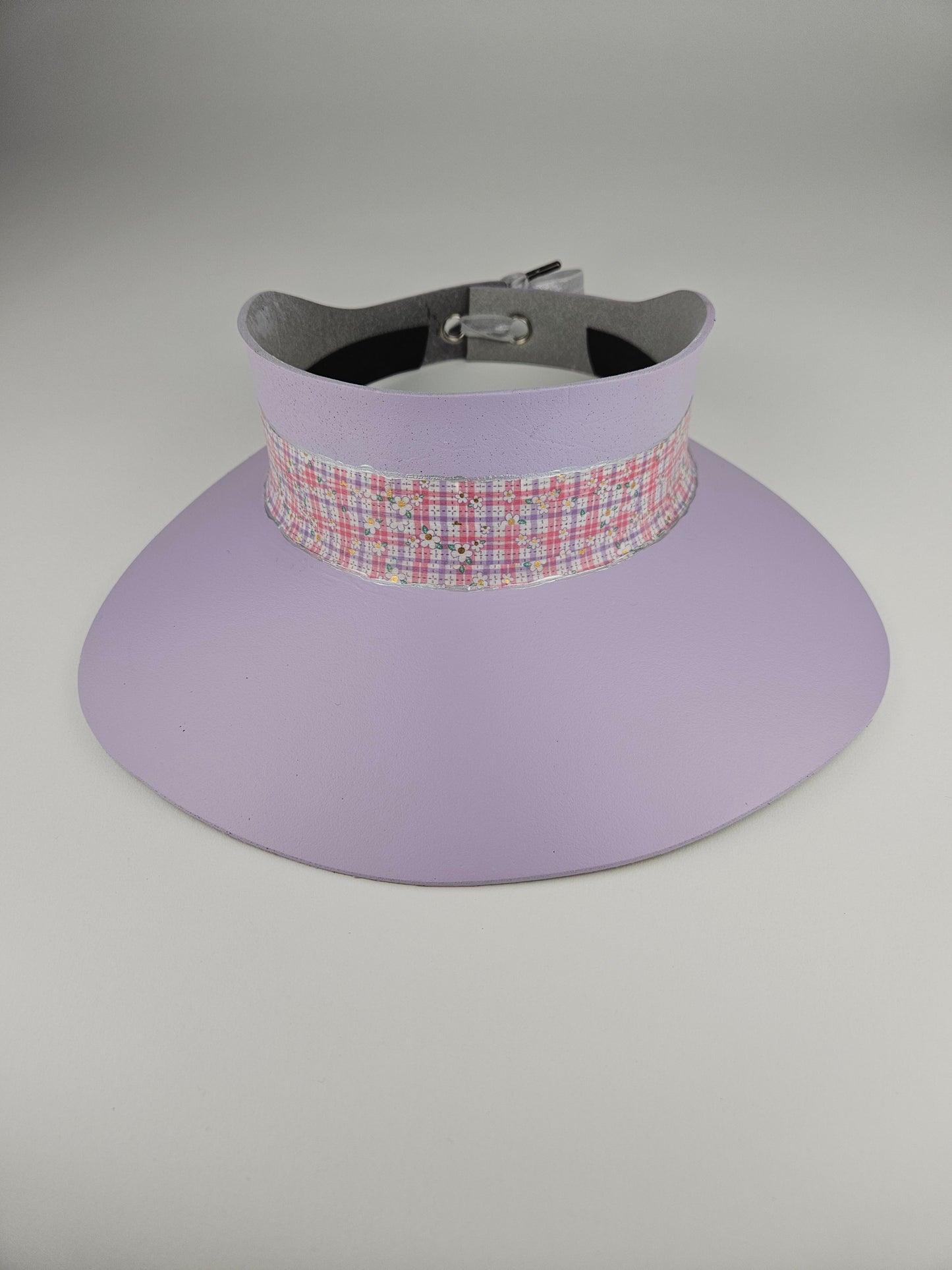 Lilac Purple "LadyEVA" Visor Hat with Multicolor Pastel Plaid Style Band