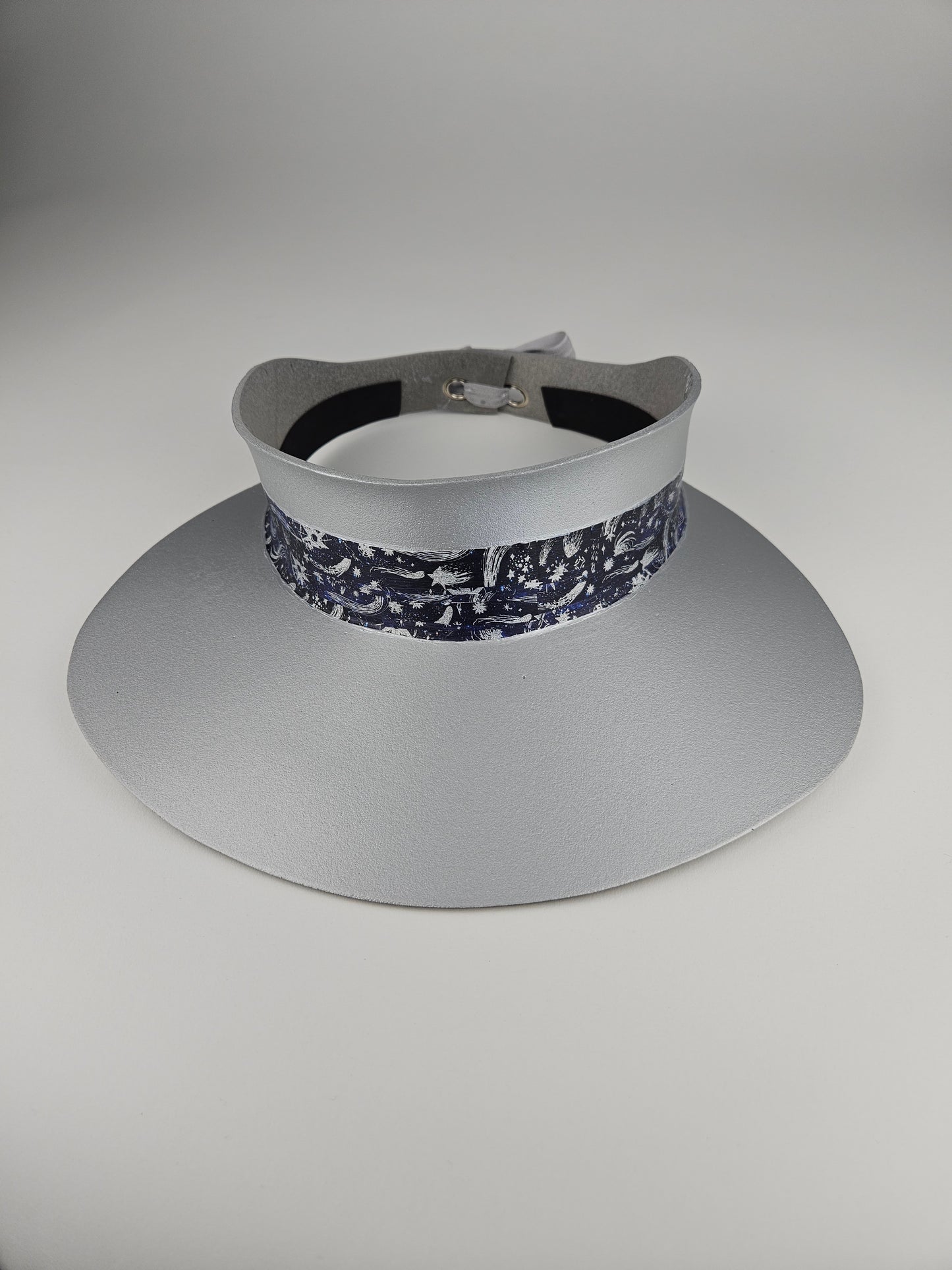 Silver "LadyEVA" Visor Hat with Dark Blue and Silver Celestial Themed Band
