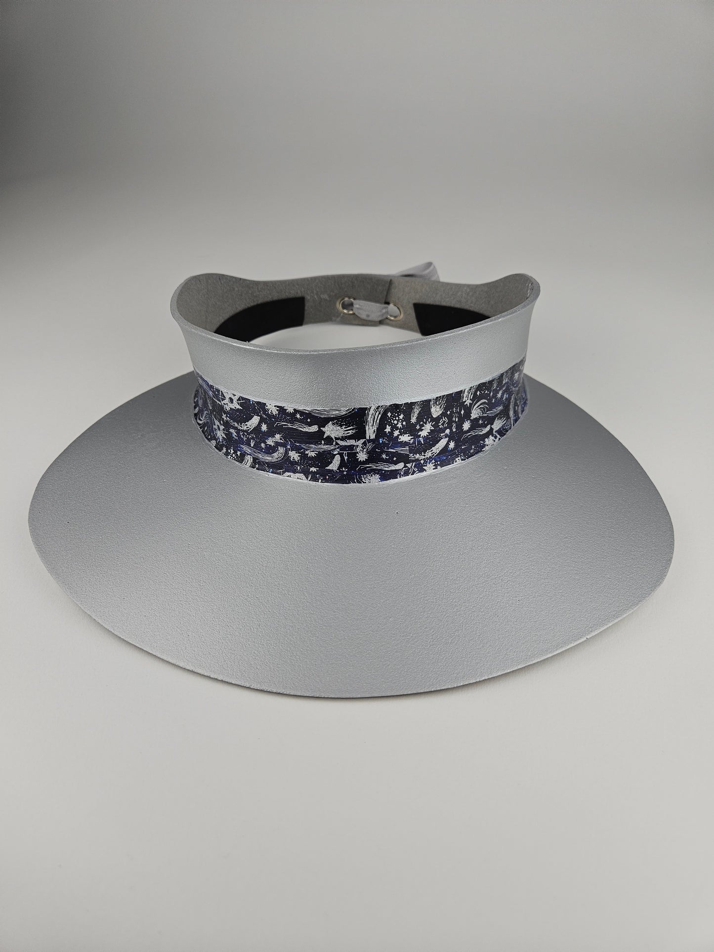Silver "LadyEVA" Visor Hat with Dark Blue and Silver Celestial Themed Band