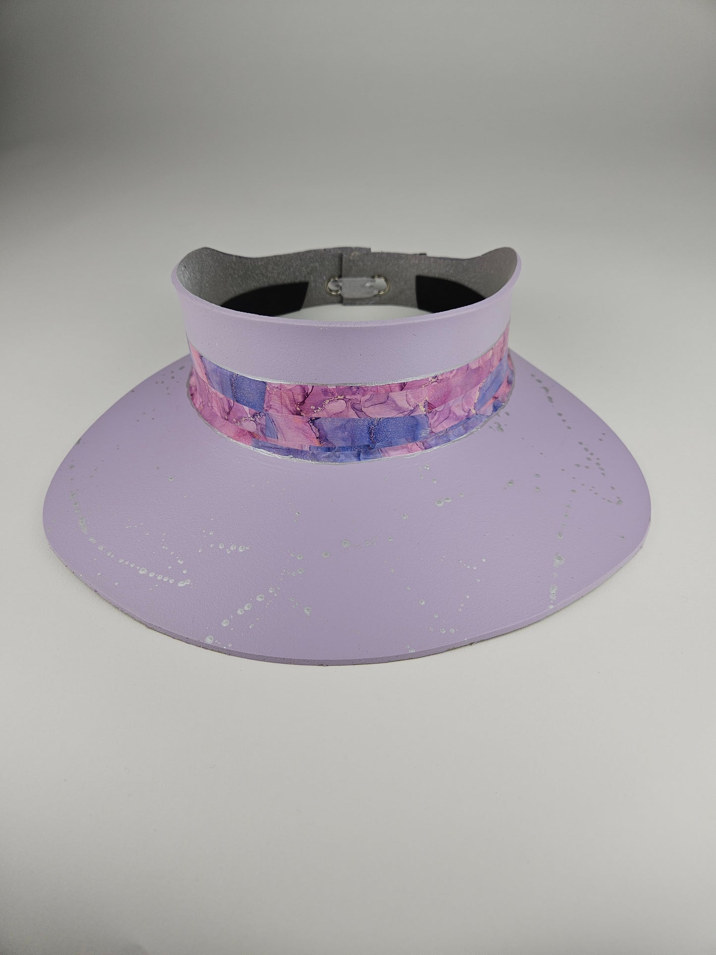 Lilac Purple "LadyEVA" Visor Hat with Multicolor Marbled Band and Silver Paint Splatter Effect
