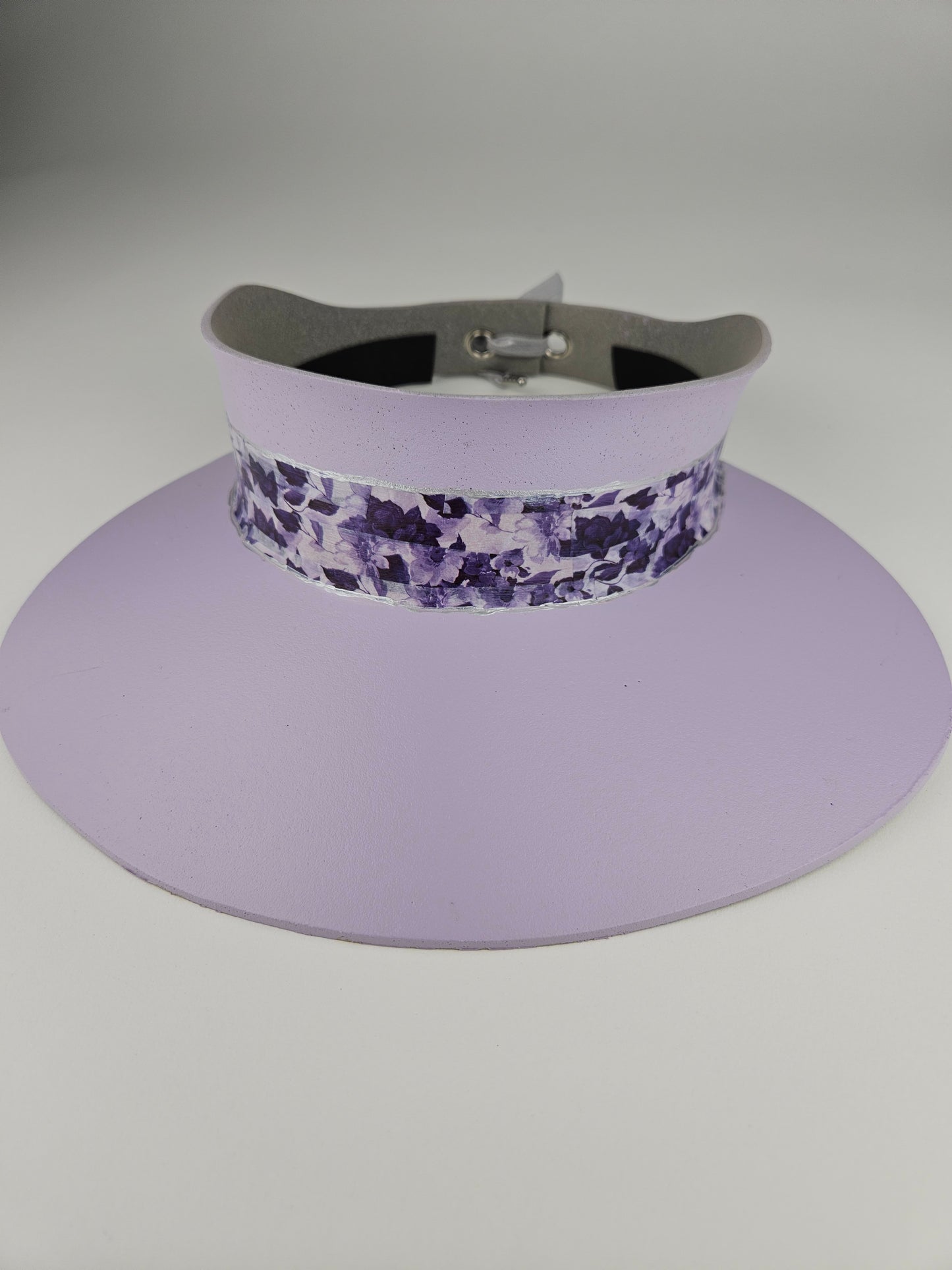 Lilac Purple "LadyEVA" Visor Hat with Dark Purple Floral Band
