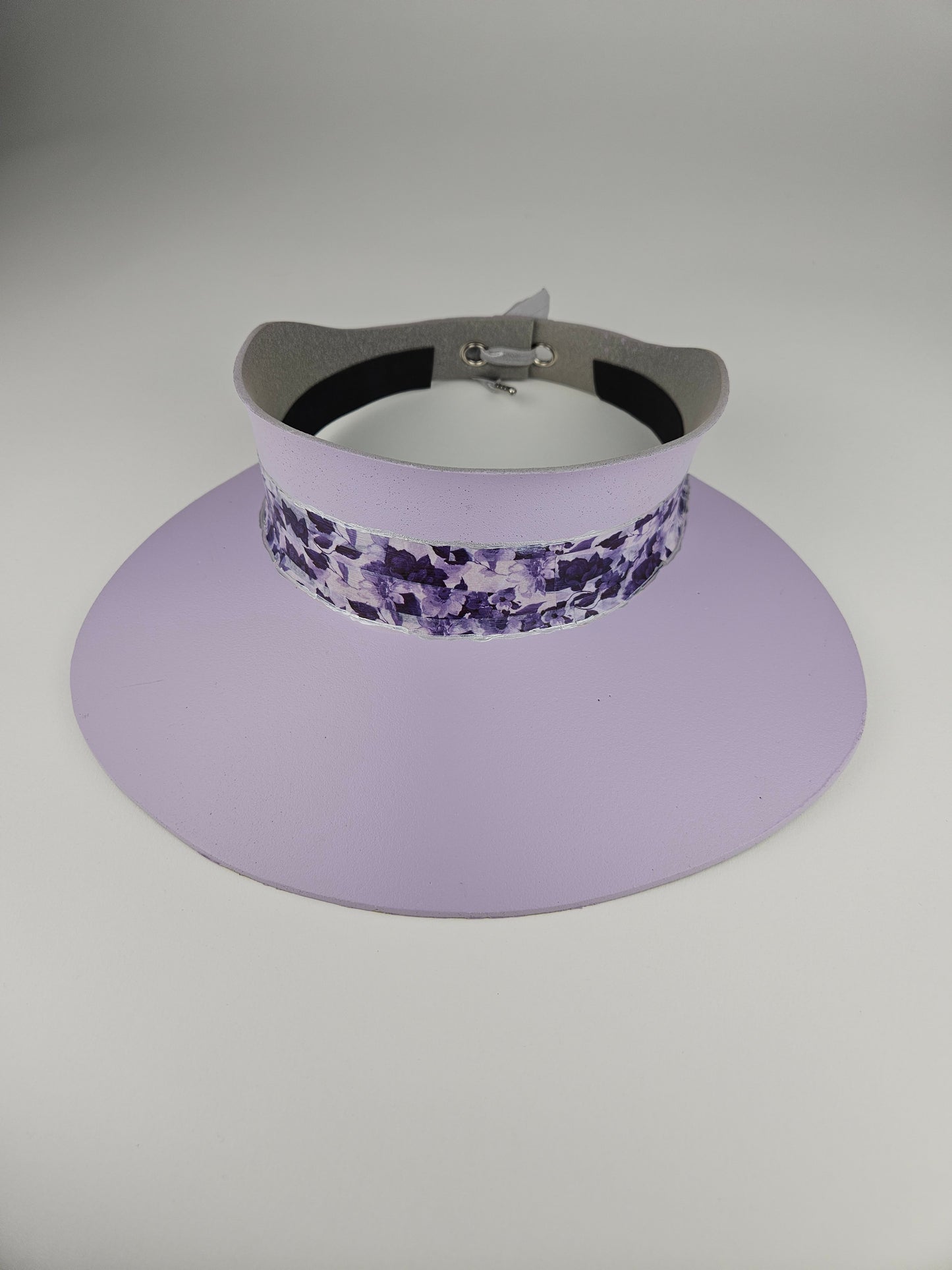 Lilac Purple "LadyEVA" Visor Hat with Dark Purple Floral Band