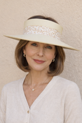 Beige Visor Hat - Rust Orange Leaf Band
