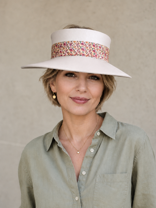 Tall Light Pink Visor Hat - Multicolor Floral Band