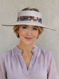 Taupe Lotus Visor Hat - Black Band with Pink Floral Accents