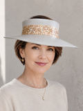 Taupe Visor Hat - Golden Floral Band