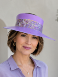 Tall Purple Visor Hat - Purple Floral Band and Rhinestone Border