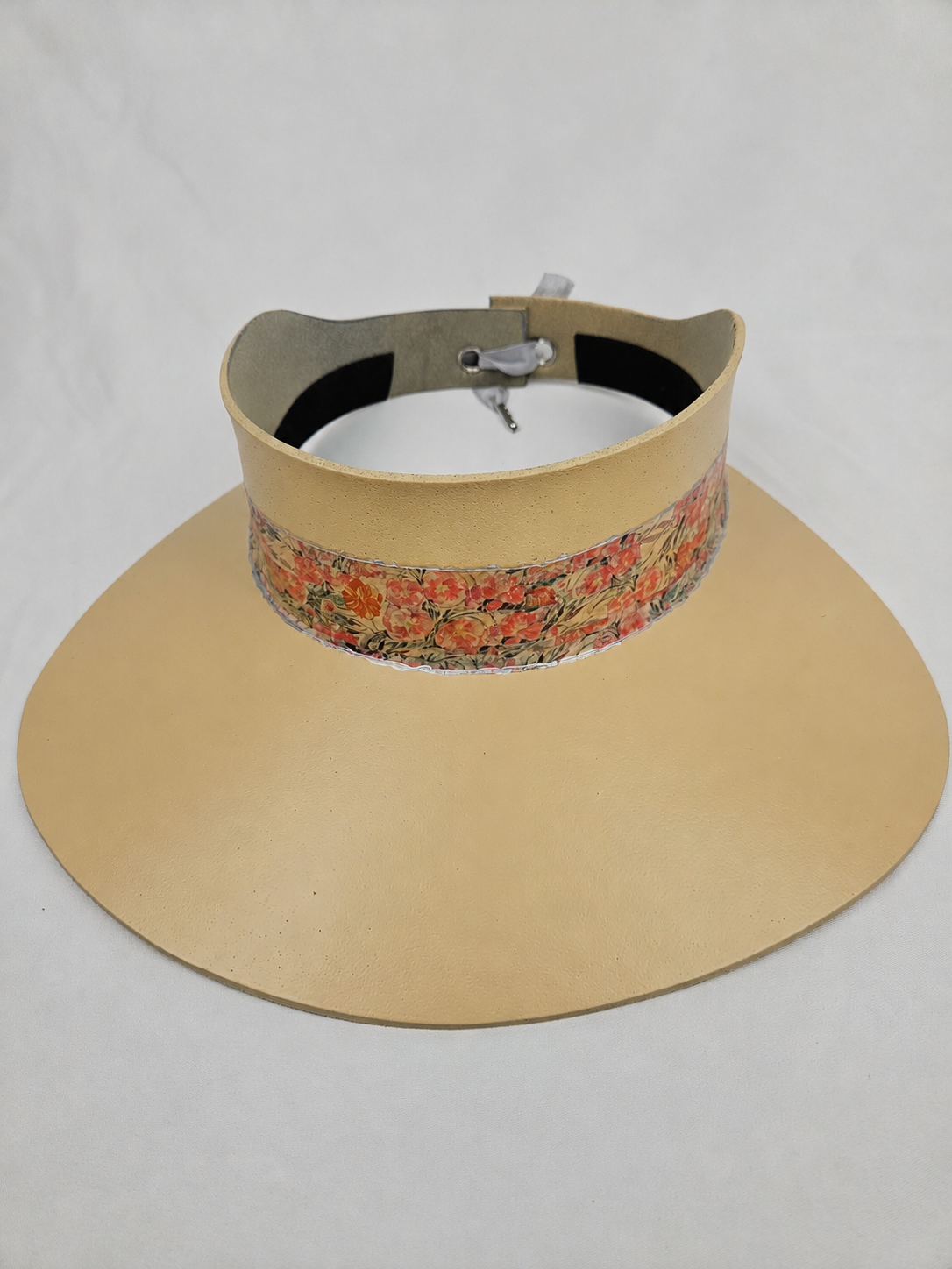 Beige Visor Hat - Orange Pink Floral Band