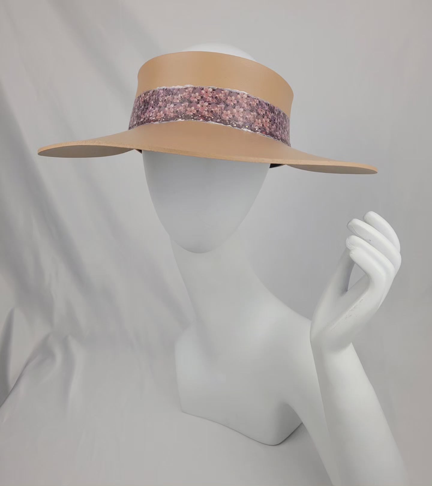 Tan "LadyEVA" Visor Hat with Elegant Purple Floral Band