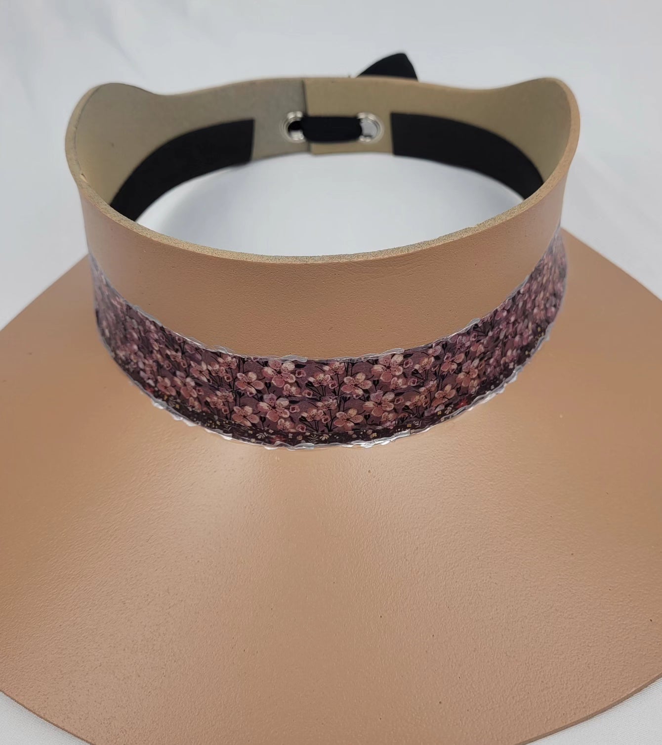 Tan "LadyEVA" Visor Hat with Elegant Purple Floral Band