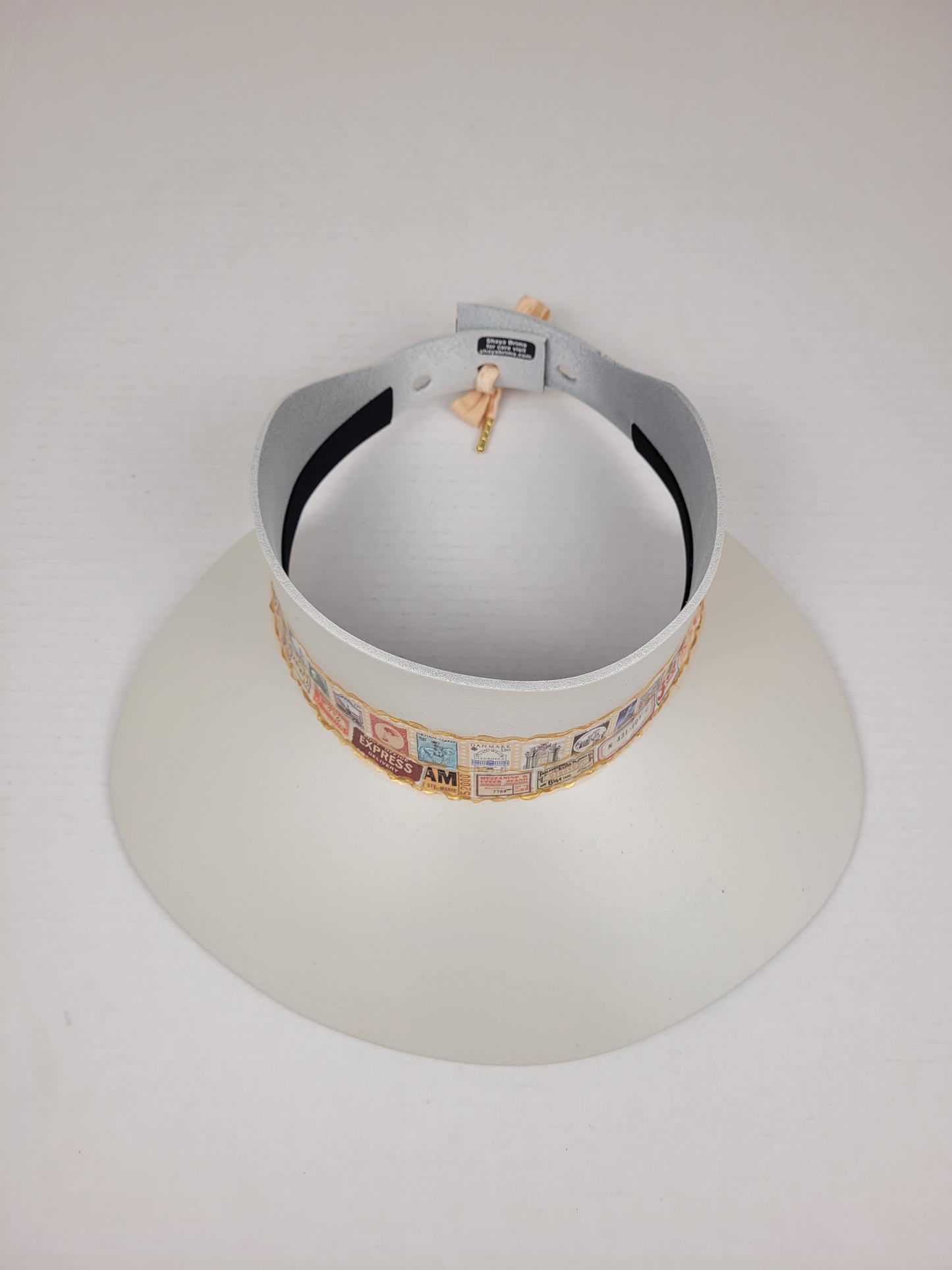 Audrey Wide Brim Visor Hat - Cream with Stamp Themed Band