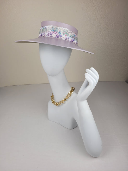 Audrey Wide Brim Visor Hat - Lovely Lilac with Beige Bottom