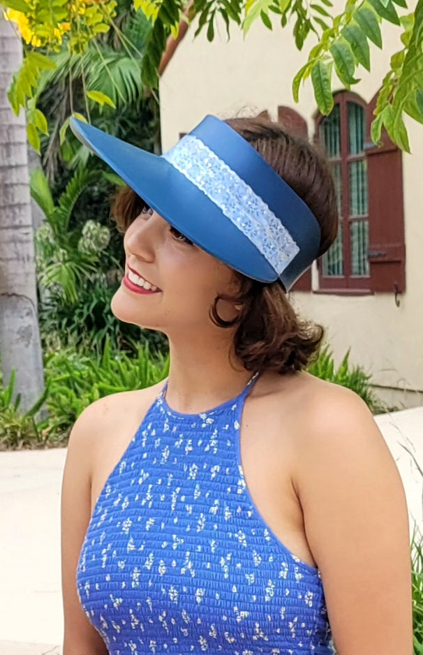 Navy Blue "LadyEVA" Visor Hat with Silvery Blue Band