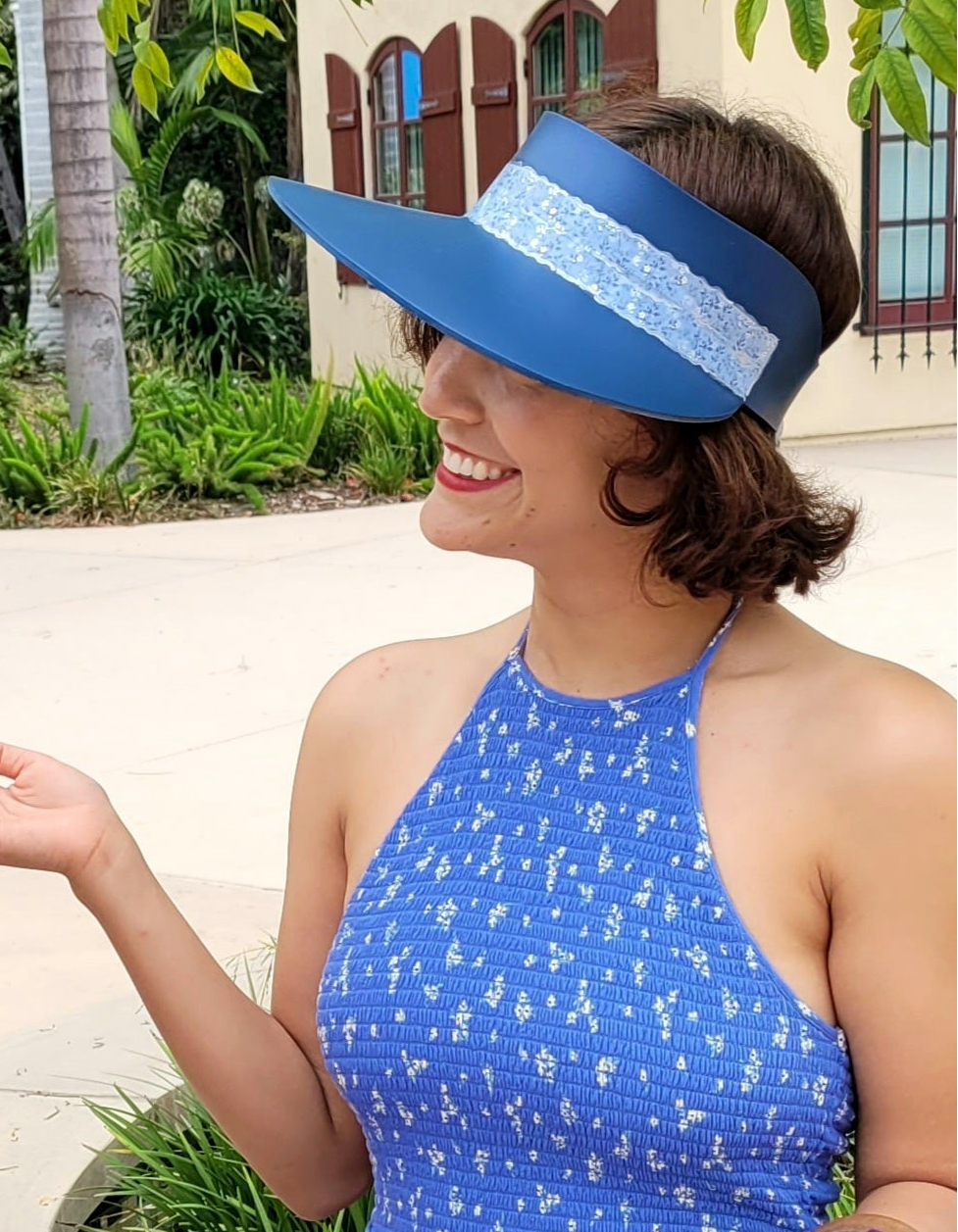 Navy Blue "LadyEVA" Visor Hat with Silvery Blue Band